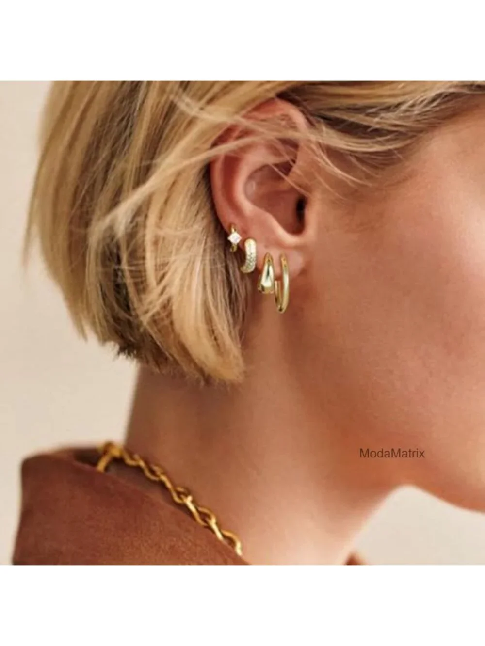 14K Gold Plated Hoop Earrings Set for Multiple Piercing